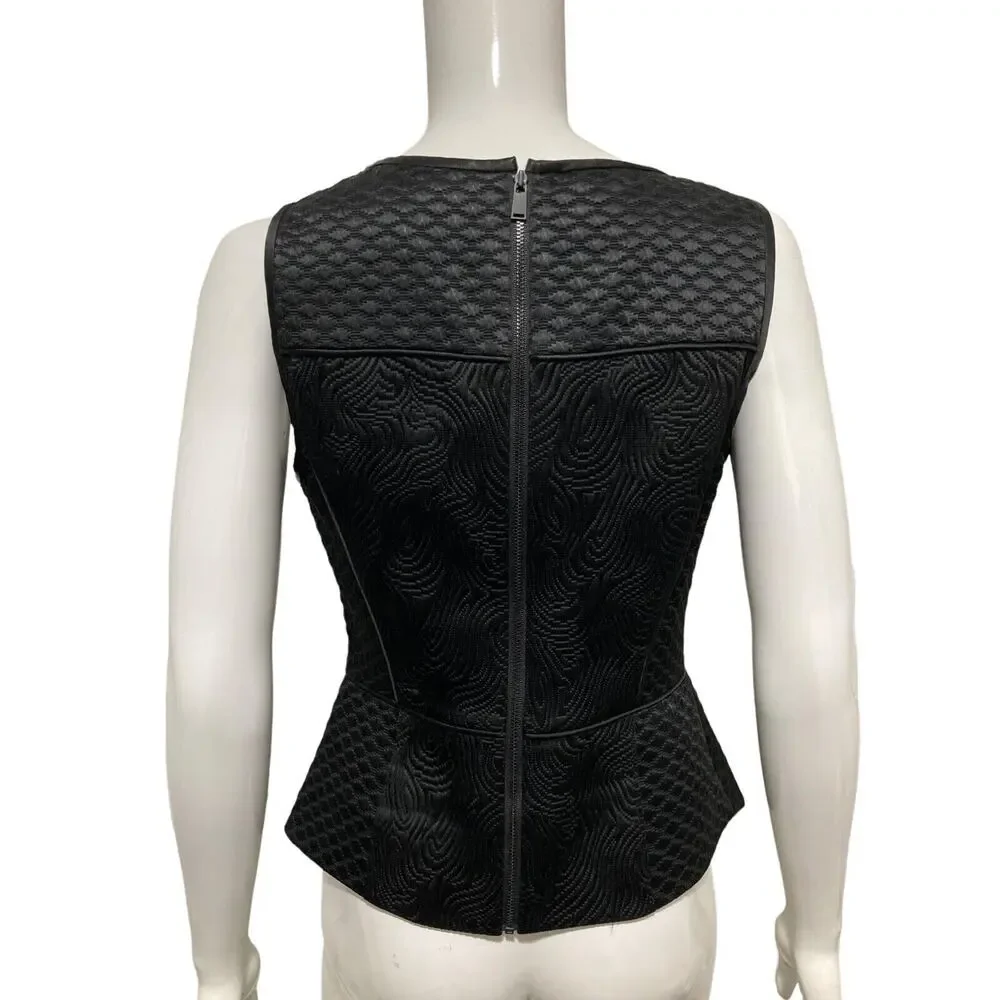 TIBI Womens Black Peplum Textured Sleeveless Vest Top Size 8 - Picture 2 of 4